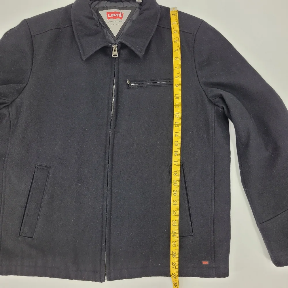 Levi's Coat Black Wool Blend Full Zip Pockets Collar Quilted Lined Mens Size XL
